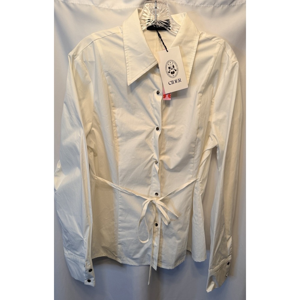 NWT Cider Size XL Long Sleeve White Snap Up Cinch Waist Shirt Shacket Cotton